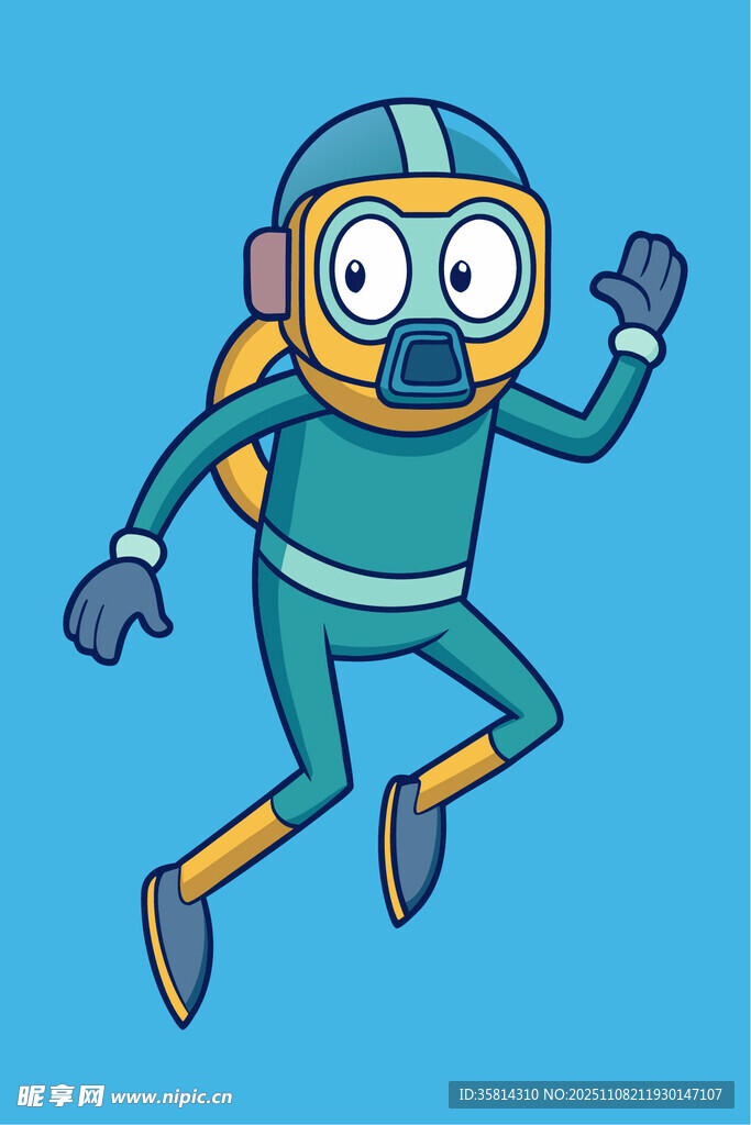 潛水員卡通形象在空中跳躍