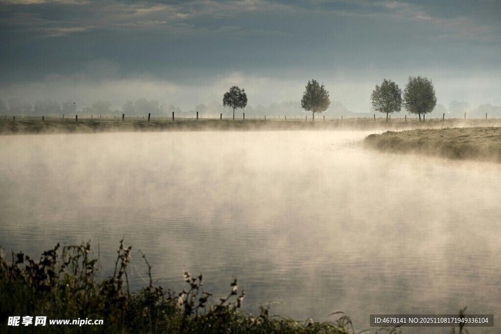晨霧彌漫的田野風(fēng)光