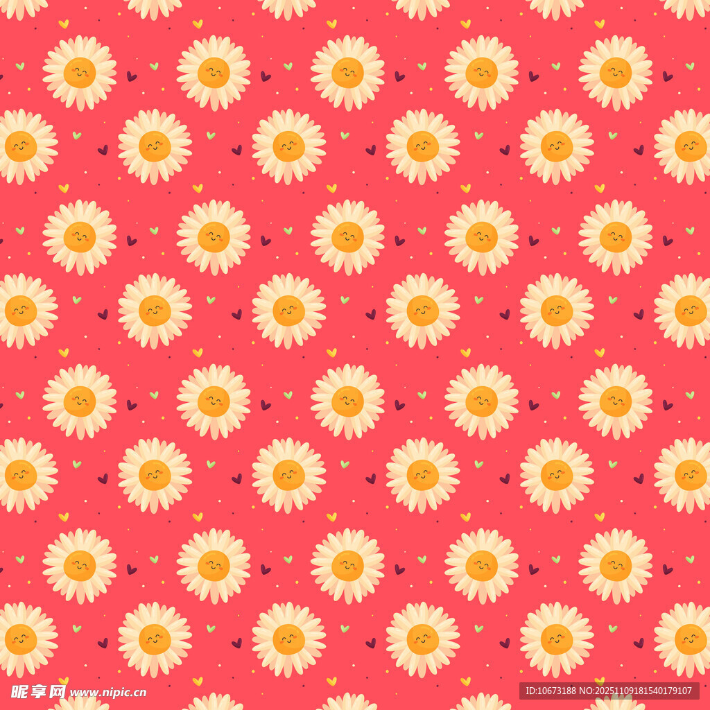 紅色背景小雛菊圖案