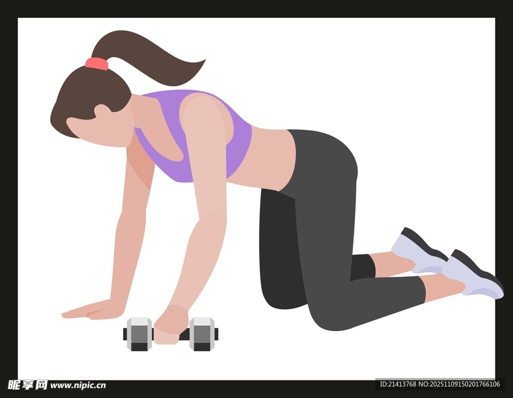 女子跪地持啞鈴健身