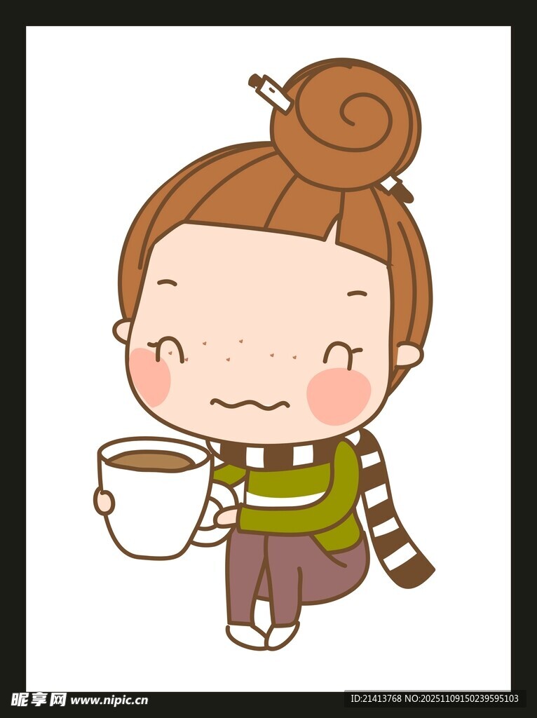 抱咖啡的可愛卷發(fā)女孩