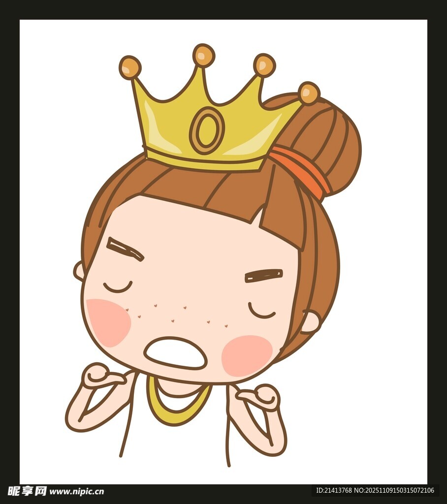 戴皇冠嘟嘴的可愛卡通女孩戴皇冠