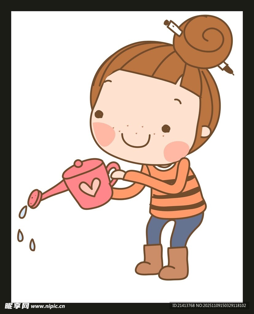 小女孩開心澆花