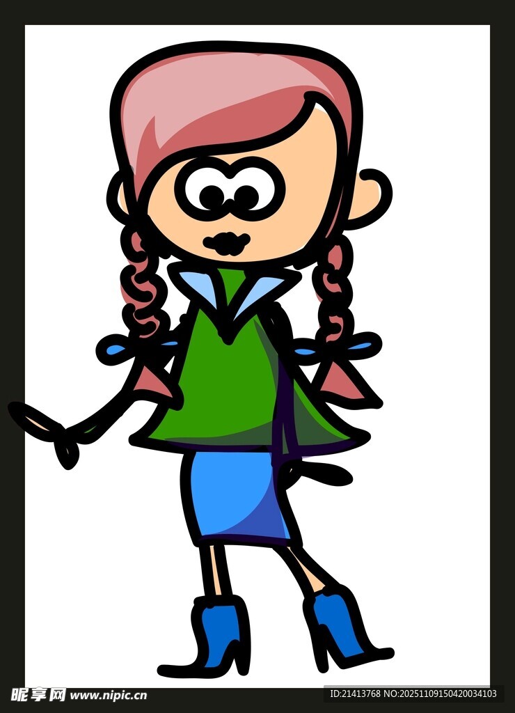 扎雙辮的卡通女孩形象