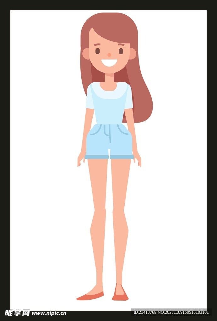 穿藍(lán)衣短褲的紅發(fā)女孩