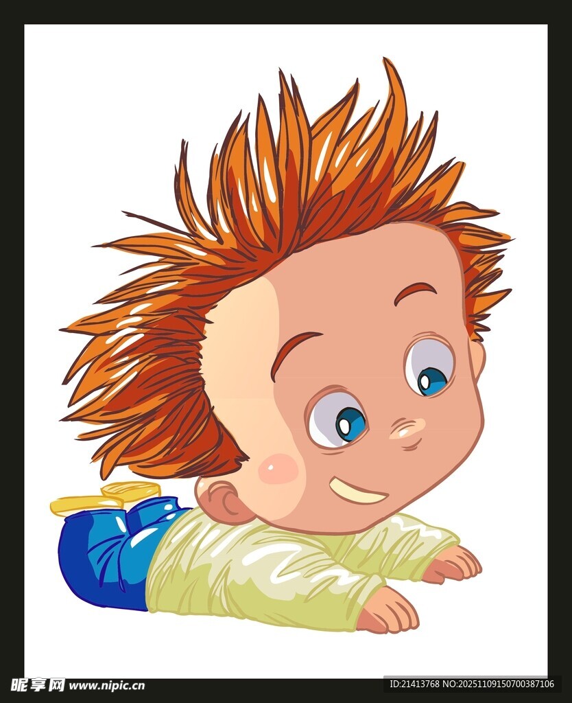 趴著的紅發(fā)可愛卡通小孩
