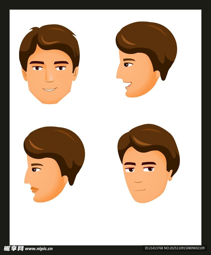 男性頭像多角度展示