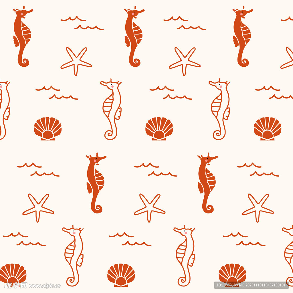 海洋生物圖案無縫背景圖