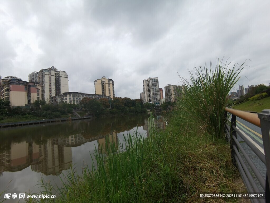 河畔城市景觀綠植相伴