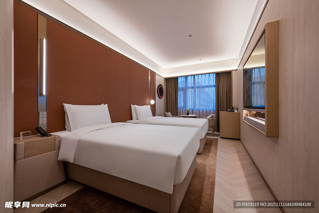 現(xiàn)代簡(jiǎn)約風(fēng)格雙床酒店客房