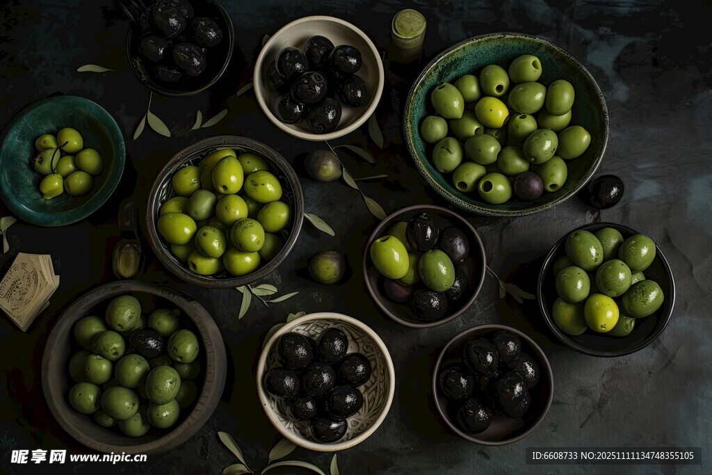 多彩橄欖盛于碗中