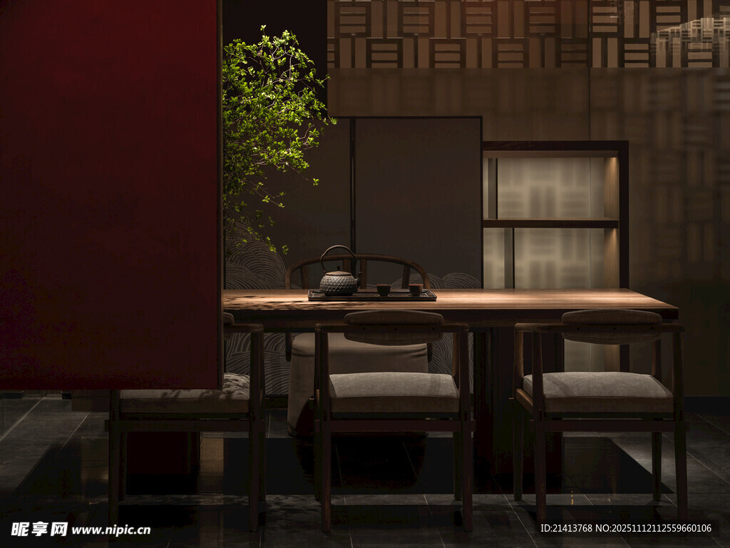 中式禪意茶室桌椅布置