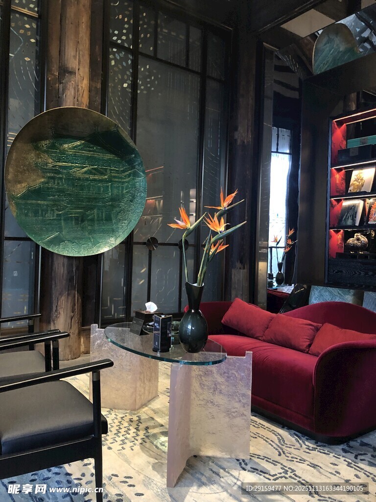 中式奢華客廳室內裝飾圖