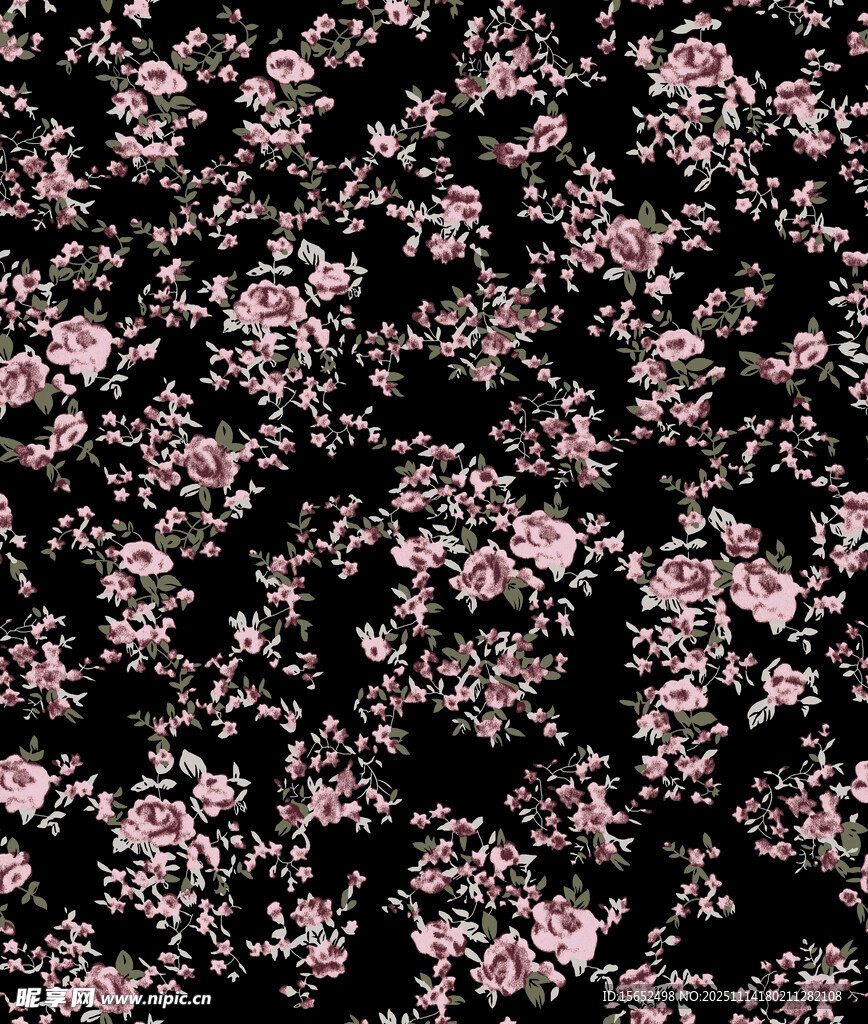 黑色底粉色花卉圖案
