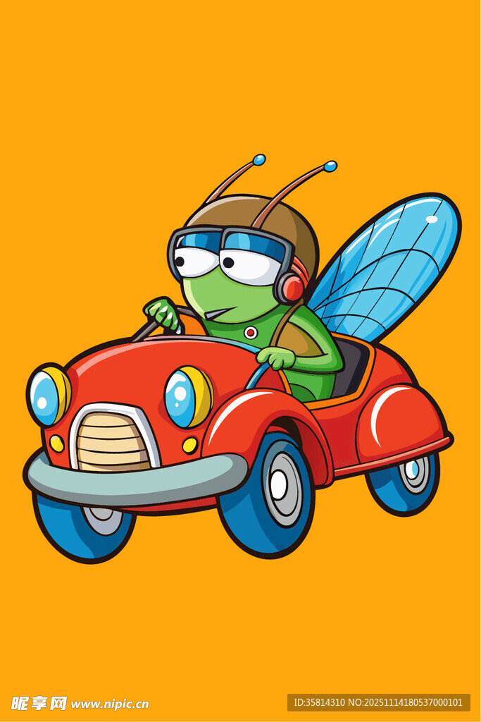 青蛙駕車的趣味卡通畫面