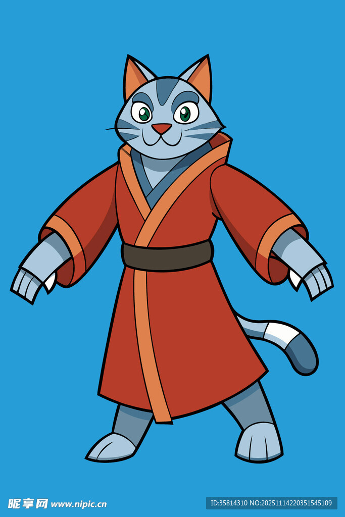 穿長袍的卡通貓武士