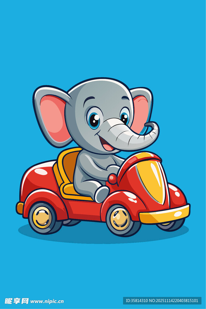 小象駕駛紅色小汽車