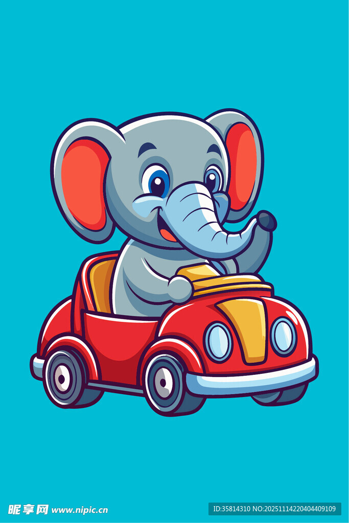 大象駕駛紅色小汽車