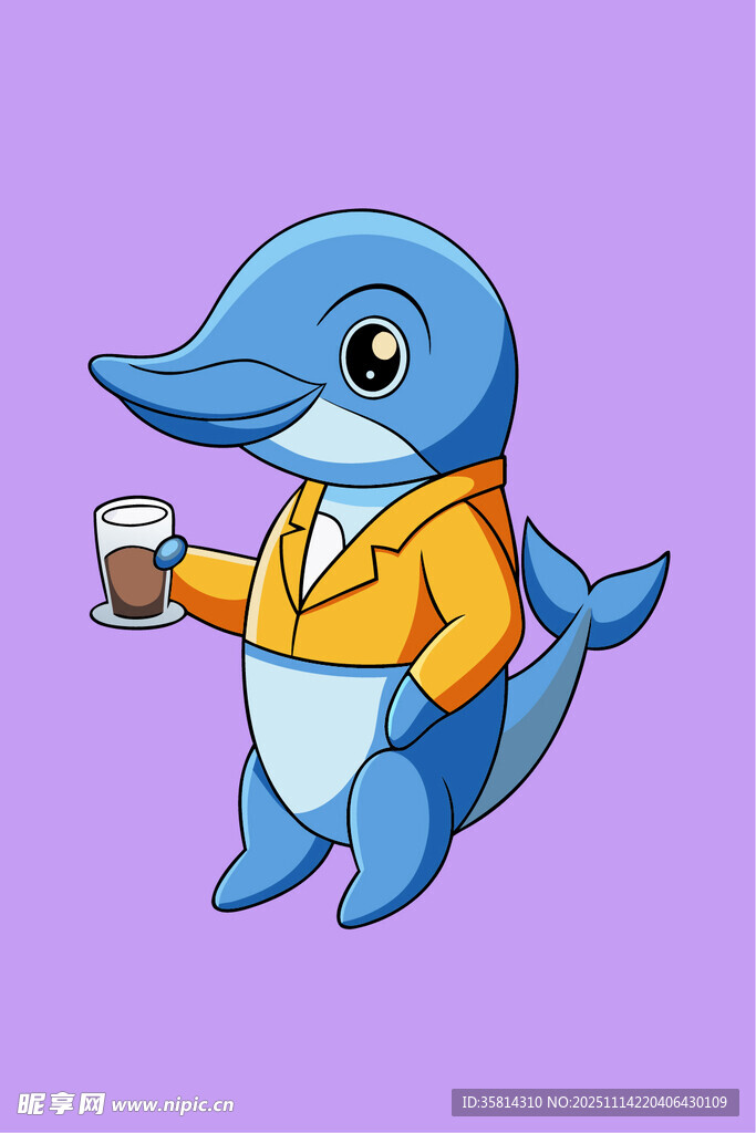 穿西裝喝咖啡的海豚