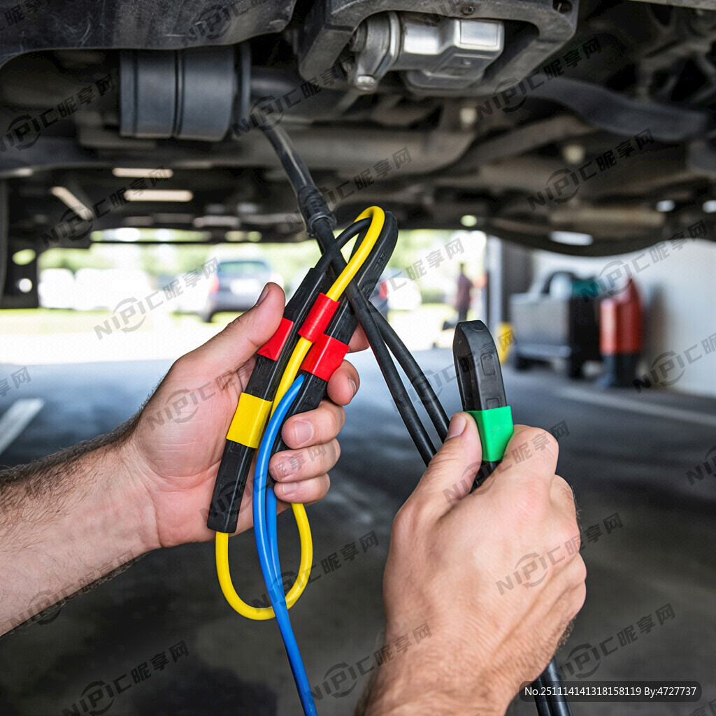 展示在車庫用紅、黃、藍、綠四種