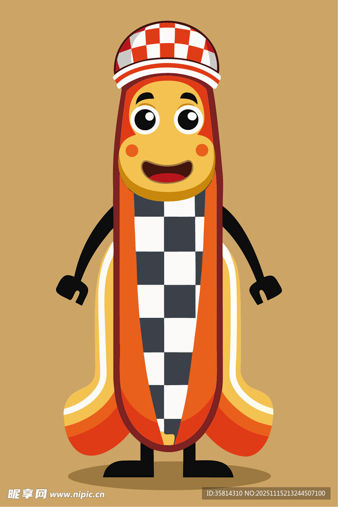 卡通熱狗賽車手形象