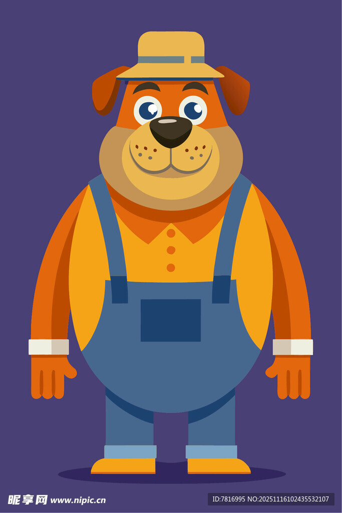 戴帽穿背帶褲的卡通狗狗