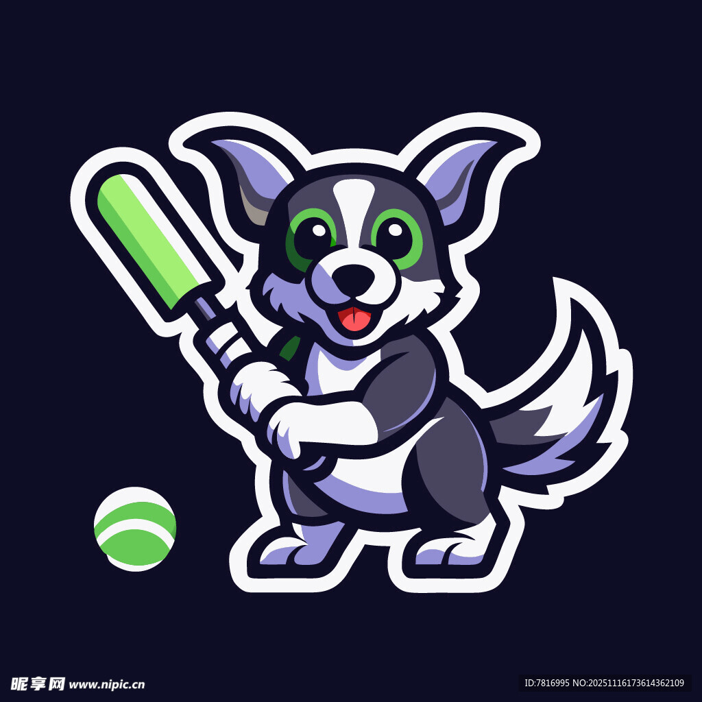 卡通小狗打板球形象