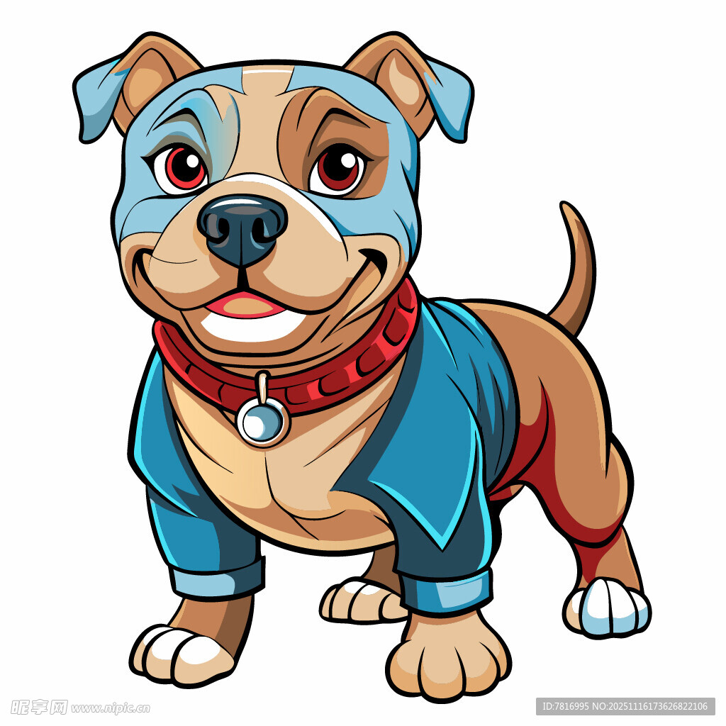 可愛卡通小狗穿藍(lán)色服飾