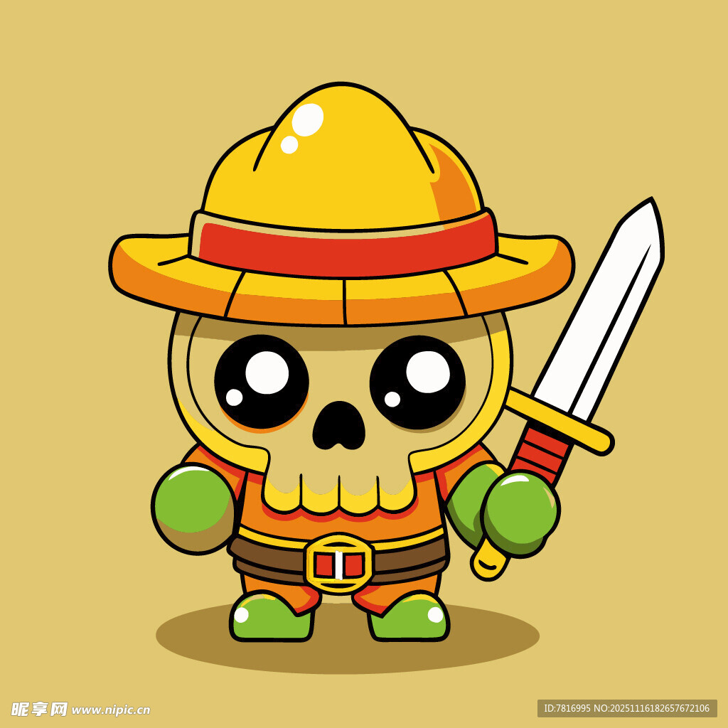 骷髏勇士持劍造型插畫