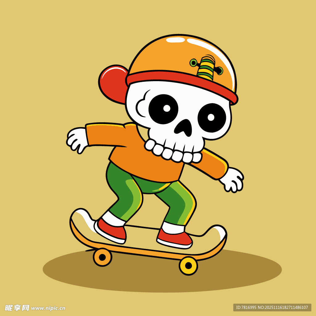 骷髏男孩玩滑板