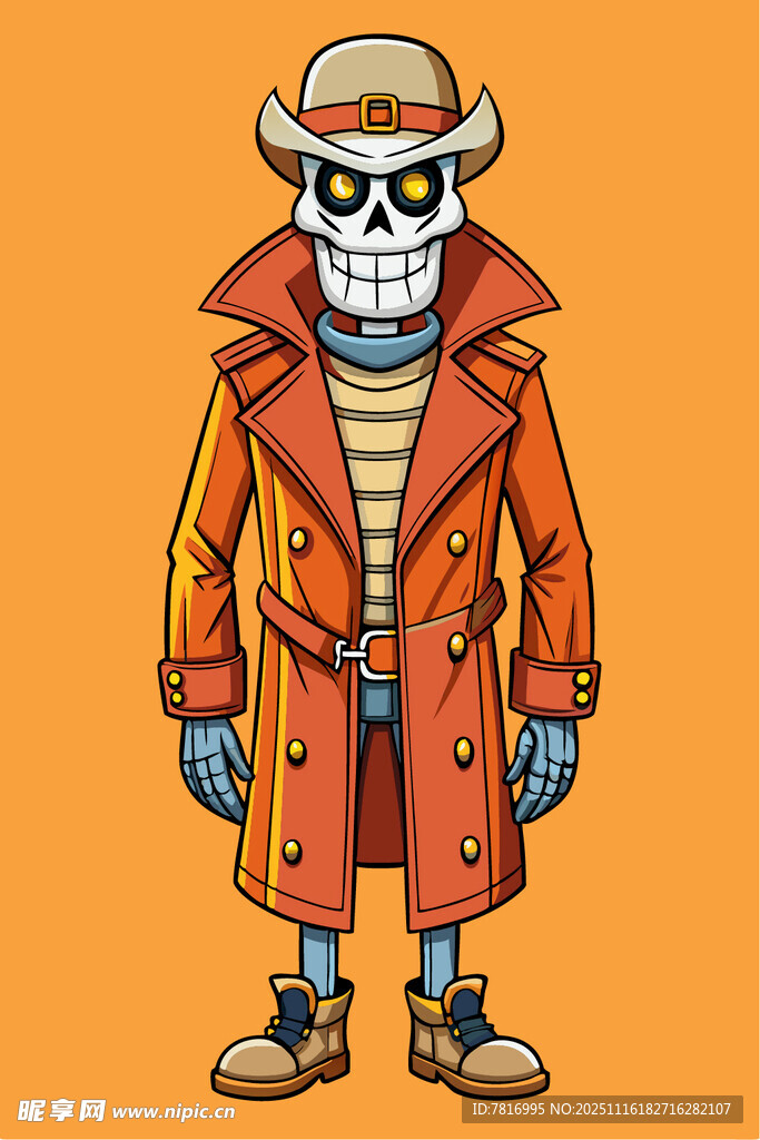 骷髏牛仔形象插畫