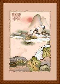 國畫山水風格矢量圖