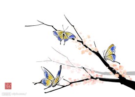 國畫梅花蝴蝶