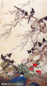 國(guó)畫 牡丹 喜鵲 鳴喜圖