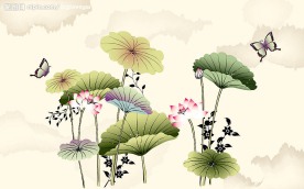 水墨國畫蓮花蝴蝶