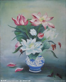 荷花油畫