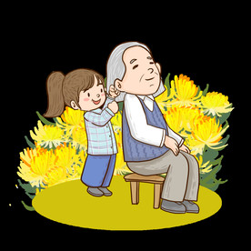 重陽節(jié)為老人捶背菊花素材