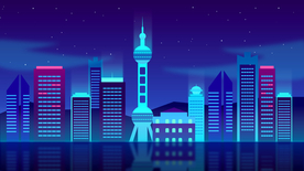 城市建筑夜晚插畫卡通背景素材