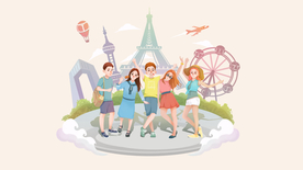 夏季旅游人物清新插畫卡通素材