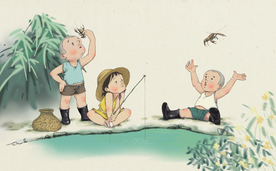 夏季兒童玩耍清新插畫卡通素材
