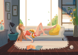 夏季少女人物清新插畫卡通素材