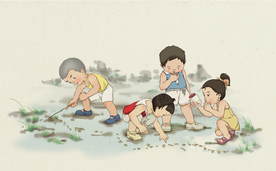 夏季兒童玩耍清新插畫卡通素材