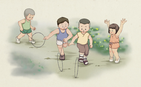 夏季兒童玩耍清新插畫卡通素材
