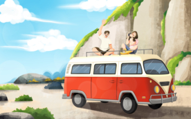 夏季戶外郊游清新插畫卡通素材