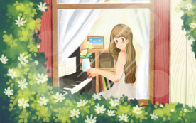 夏季少女人物清新插畫卡通素材