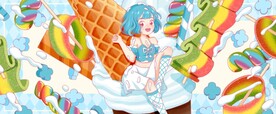 夏日彩虹糖冰淇淋女孩系列插画
