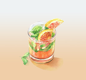 夏日冰饮水果茶插画