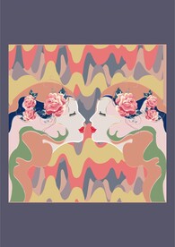 抽象畫美女紅花