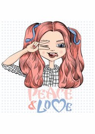 粉紅色發(fā)色 剪刀手 可愛女孩