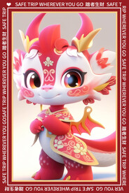 紅色卡通可愛中國(guó)龍地墊